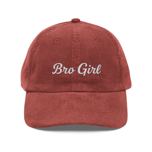 Bro Girl Corduroy Cap — Vintage Embroidered Baseball Hat- Embroidered Dad Hat- Tomboy style hat streetwear Baseball cap